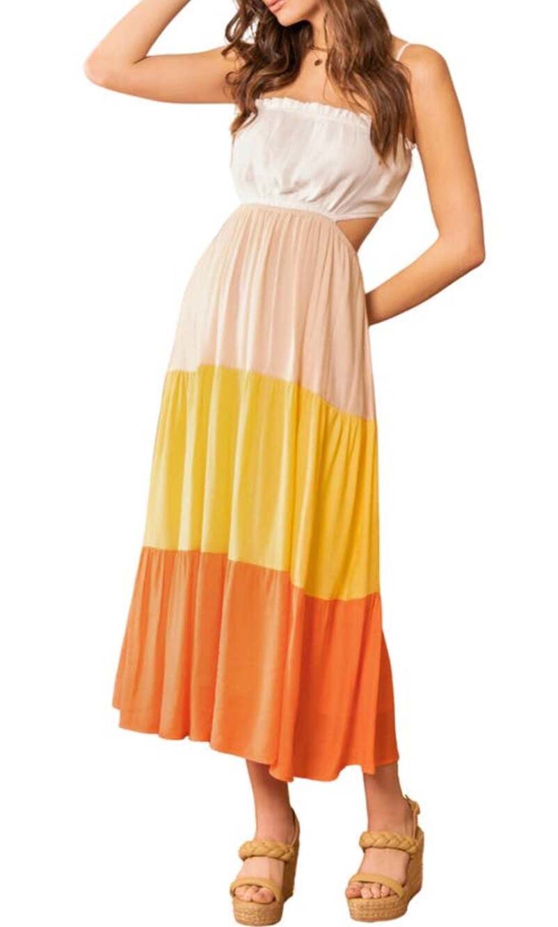 Blu Pepper Women's Size L Colorblock Tiered Midi Dress
